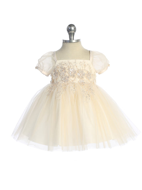 Baby Girls Puff Sleeve Floral Embroidered Dress 6-24 Months